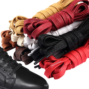 custom high quality elastic flat waxed Casual leather shoelaces
